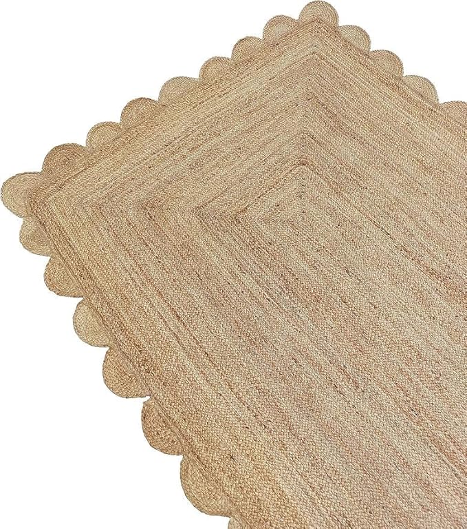 Weaving Cottage Scalloped Natural Jute Area Rug | Beige, 2X3 FT Handwoven Jute Doormat | Eco-Friendly, Durable, and Stylish | Perfect for Living Room, Bedroom, and Entryway