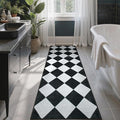 Beeiva Checkered Print Black Bathroom Runner Rug 2x6, Washable Ultra Thin Non Slip Laundry Room Rug Moroccan Stain Resistant Kitchen Runner, Modern Trellis Carpet for Hallway Bedroom Entryway Decor