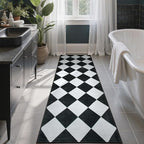 Beeiva Checkered Print Black Bathroom Runner Rug 2x6, Washable Ultra Thin Non Slip Laundry Room Rug Moroccan Stain Resistant Kitchen Runner, Modern Trellis Carpet for Hallway Bedroom Entryway Decor