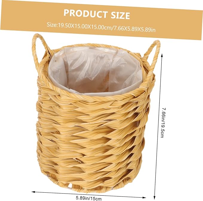 TOYANDONA Woven Basket with Liner Flower Pots Outdoor Basket for Plant Seagrass Pot for Plants Indoor Rattan Decorations Small Wicker Planter Indoor Tabletop Decor Planter Decor Khaki Iron