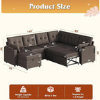 WLIVE 110'' Sectional Couches for Living Room, Pull Out Couch, U Shape 7 Seat Sleeper Sofa with Storage Chaise and Pillows, Removable Sofa Cover, Cups Holders, USB Charging Station, Brown