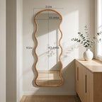 WallBeyond 24"x65" Full Length Wood Arched Mirror, Natural Wood Boho Accent Mirror with Wavy Design, Decorative Floor or Wall Mounted Mirror for Bedroom