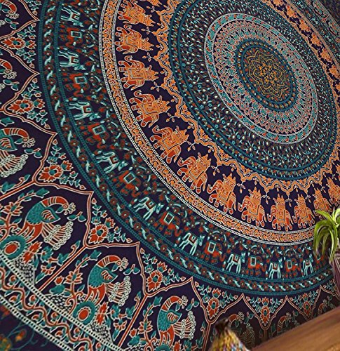 Popular Handicrafts Tapestry Wall Hanging Hippie Mandala Bohemian Hippy Psychedelic Design Indian Indian Magical Tapestries Bedspread 90 x 108 Inches (230cm x 270cm) Navy Blue - size: 108"L x 90"W