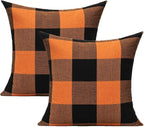 VAKADO Halloween Orange and Black Buffalo Plaids Decorative Throw Pillow Covers Fall Farmhouse Classic Retro Rustic Square Cushion Cases Home Decor for Sofa Couch Patio Outdoor 18x18 Set of 2