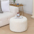 Unstuffed Pouf Ottoman Cover Handmade Footstool Ottoman Storage Solution Floor Pouf Footrest Cushion 20x12 Inches for Living Room Wedding Ivory