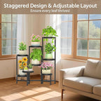 LASZOLA 8 Tiered Plant Stand Indoor Outdoor with Plastic Tray, Corner Folding Tall Flower Display Rack, Modern Plant Holder Shelf for Outdoor Patio Porch Garden Office Living Room, Black