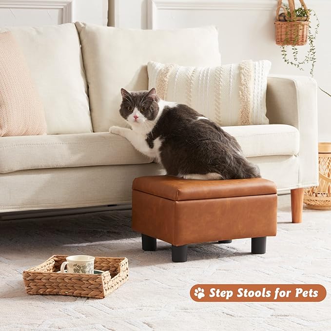 Small Foot Stool Under Desk Foot Stools Ottoman Footstool Foot Stools Small Footstools Foot Stool for Living Room Foot Rest 15" W x 12" D x 9.5" H Faux Leather Brown