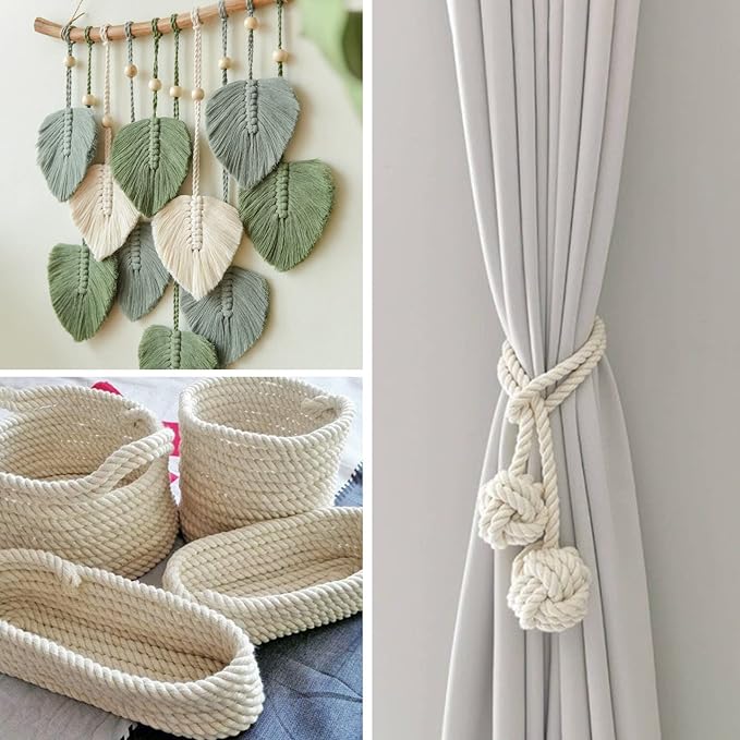 NOANTA Natural Macrame Cord 3mm x 220Yards, Beige Macrame Rope, Cotton Cord for Wall Hanging, Plant Hangers, Christmas Crafts, Knitting