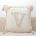 Monogram Pillow Covers with Tassels 18”x18” Modern Cotton Canvas Tufted Alphabet V Throw Pillow Covers for Sofa Couch Bed 26 English Letters Decorative Pillow Case for Sofa Throw Pillows