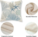 Nautical Coastal Pillow Covers 20x20 Set of 2 Blue Beach Themed Ocean Seashell Coral Starfish Throw Pillows Summer Outdoor Decorative Pillow Cases Linen Cushion Case for Home Bedroom Decor