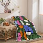 Boho Abstract Colorful Floral Throw Blanket, Vintage Retro Patchwork Pink Blue Green Flower Botanical Geometric Aesthetic Groovy Flannel Throw Blanket for Chair Bed Sofa Couch, 60X70IN