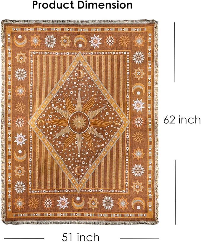 Boho Throw Blanket for Couch Sofa Bed, Decorative Throw Blanket with Tassels, 50"x60" Bohemian Woven Cover for Home Living Room Bedroom Indoor Outdoor Picnic