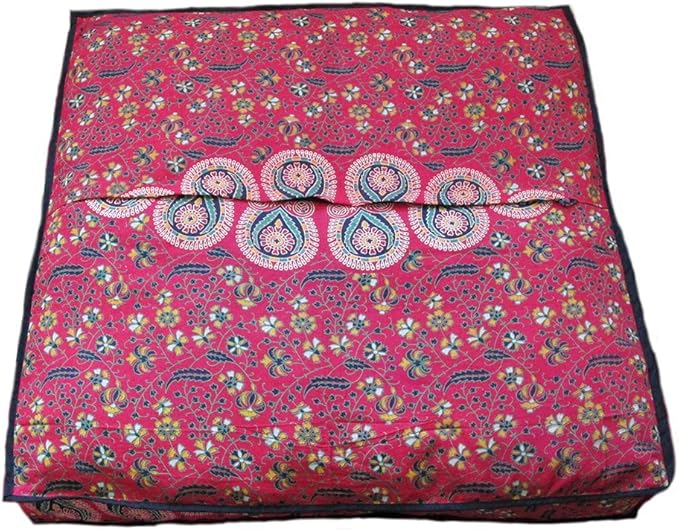 ICC Large Square Floor Pillow Cover Hippie Ottoman Pouf Cover Daybed Cotton Mandala Cushion Cover with Heavy Duty Zipper Seating Ottoman Poufs Dog-Pets Bed (Red/ Yellow Peacock, 35" Square)