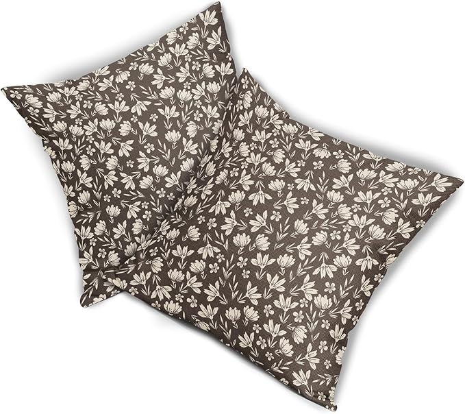 Dark Brown Pillow Covers 16x16 Set of 2 Vintage Floral Rustic Old Style Cute Flower Print Decorative Outdoor Pillowcases Seasonal Farmhouse Throw Cushion Case Decor for Couch Sofa Bed