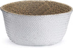 Seagrass Plant Basket with Handles, Natural Woven Storage Baskets (White M (8.3" D x 9" H))