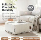 Tiita Suqre Stuffed Pouf Ottoman, Stripe Poufs 21×21×10 inch with Foam Chunk Filling, Floor Bean Bag Floor Chair Storage for Living Room Bedroom Home Decor, Beige