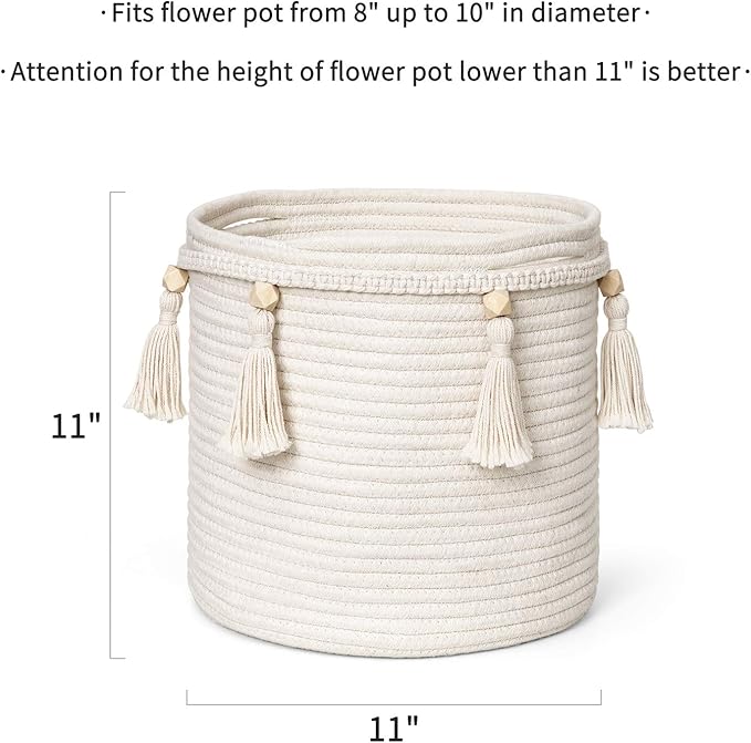 Mkono Woven Storage Basket Decorative Natural Rope Basket and Cotton Rope Basket Boho Cute Decor and Organizer for Nursery, Baby Toys, Blanket