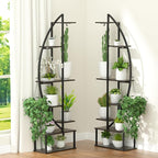 Plant Stand Shelf Rack Indoor with 6 Built in Grow Light, 7 Tiered 65" Tall Black Large Lighted Half Moon Curved Plant Stand for Indoor Growing, 2 Pack Arch Sturdy High Herb Flower Shelving