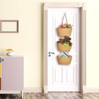 Xuhal Over The Door Hanging Basket Organizer Boho Woven Wall Baskets Storage 3 Tier Cotton Wall Mounted Decorative Bag Hanging Nursery Baskets for Books Flowers Toys Closet Living Room Bathroom