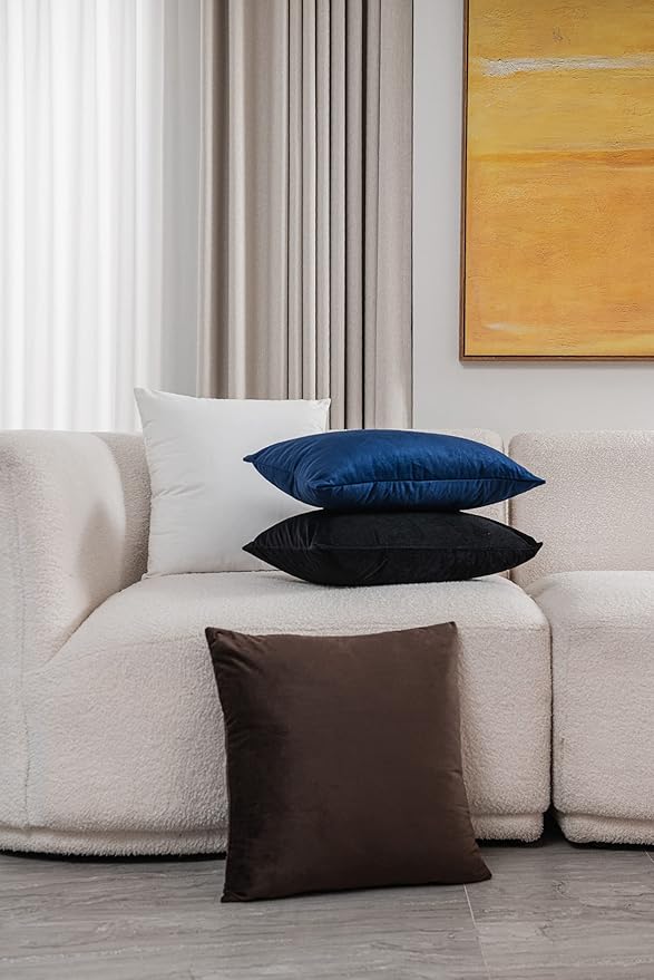 Euro Sham Covers 24x24 Chocolate Brown: Pack of 2 Cozy Soft Velvet Square Modern Luxury Decorative Throw Pillow Cases for Sofa Couch Living Room Bed Home Decor