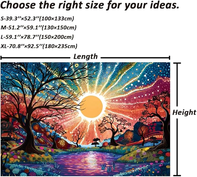 Serborlur Tree of Life Tapestry Trippy Sun Forest Tapestries Colorful Starry Sky Tapestries Hippie Nature Landscape Wall Tapestry Aesthetic Vintage Wall Hanging for Living Room Bedroom (51.2" × 59.1")