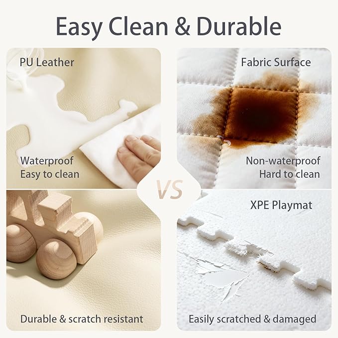 Foam Baby Play Mat: PU Leather Waterproof Kids Trifold Floor Playmat - Large Play Mat for Playpen Fodable Mattress Soft Toddler Mattress Infant Cushion for Preschool