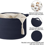 115L Large Blanket Basket,23.6" L x 23.6" W x 15.7" H Rope Woven Baskets with Handles, Toys Storage Bins,Laundry Basket Perfect for Living Room, Nursery,Bedroom,Home Organization,Dark Blue