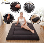Japanese Floor Mattress, Futon Mattress with Portable Storage Bag and Washable Cover, Roll Up Thick Tatami Mat Suitable for Camping, Guest Room, Black, Queen