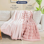 NEXHOME PRO Faux Fur Throw Blanket Pink, Luxury Soft Decorative Cozy Plush Long Shaggy Fluffy Blanket for Sofa Couch Bed Living Room, Reversible Puffy Thick Warm Blanket for Winter, 50"X60"