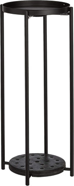 Amazon Basics Two-Tier Indoor Outdoor Metal Round Plant Stand for Multiple Plants, Rustproof Flower Holder with Plant Shelf, Black