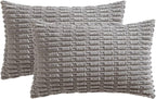 MIULEE Pack of 2 Corduroy Decorative Lumbar Throw Pillow Covers 20x12 Inch Soft Boho Striped Pillow Covers Modern Farmhouse Home Decor for Sofa Living Room Couch Bed Light Grey