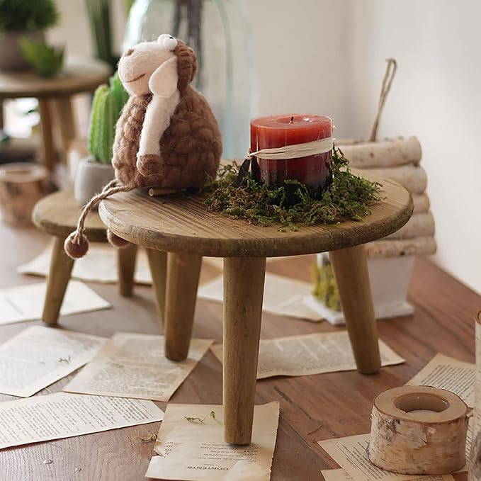 Mini Round Wooden Stool, Indoor Plant Stand Table, Decorative Wooden Stool Display Stand Modern Plant Stand Flower Pot Holder for Outdoor Indoor Home Garden Patio(M)