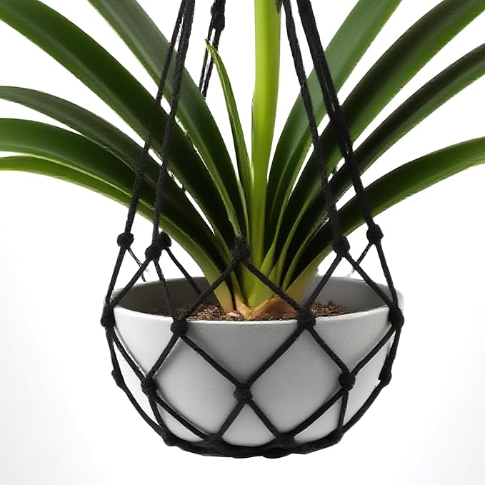 2 Pack Macrame Hanging Planters - Stylish Plant Hangers Crochet Boho Plant Holder Hanging Plant Basket for Up to 8 Inch Pots(Black, Without Patterns)