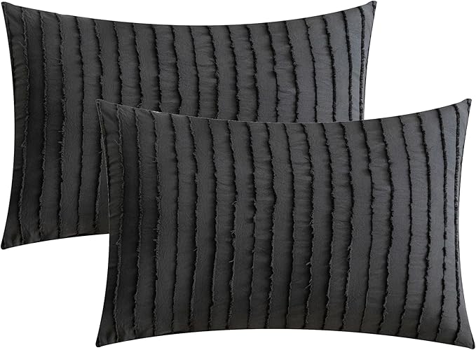 JELLYMONI Pillowcases Standard Size Black 2 Pack Boho Striped Bed Pillow Covers 20x26in Polyester Envelope Pillow Shams Tufted Bohemian Textured (Pillows are not Included)