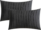 JELLYMONI Pillowcases Standard Size Black 2 Pack Boho Striped Bed Pillow Covers 20x26in Polyester Envelope Pillow Shams Tufted Bohemian Textured (Pillows are not Included)