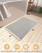 Upgraded Waffle Bath Mat, Super Absorbent Non Slip Bath Mats for Bathroom Floor, Machine Washable Bathroom Rugs with Tassels, Rubber Backed Bathroom Mats, Ultra Soft, 24" x 36",LightGrey & Cream