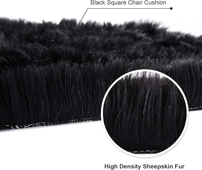 Softlife Black Faux Fur Sheepskin Chair Cover Seats Cushion Pad Super Soft Area Rugs for Living Bedroom Sofa Dorm (1.6ft x 1.6ft)