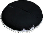 Round Mandala Floor Pillow Cover Seating Cushion Throw Cover Hippie Decorative Bohemian Ottoman Pouf Cover, Pom Pom Pillow Cases,Boho Indian 22 Inches (Black Flower)