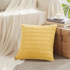 Fancy Homi 4 Packs Yellow Big Decorative Throw Pillow Covers 24x24 Inch for Living Room Couch Bed Sofa, Fall Farmhouse Boho Home Decor, Soft Striped Corduroy Square Cushion Case 60x60 cm