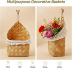 2 Pack Hanging Baskets for Organizing - Woven Wood Chip Wall Baskets Decor for Plants - Small Hanging Mail Baskets for Wall & Entryway - Boho Farmhouse Dried Flower Wall Decor Storage