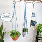 Set of 3 Macrame plant hangers with Daisies & Beads Hanging plant holder Macrame Plant hangers outdoor and indoor hanging planters Plant stand indoor Boho Decor hanging planter stand (Cloudy Day)