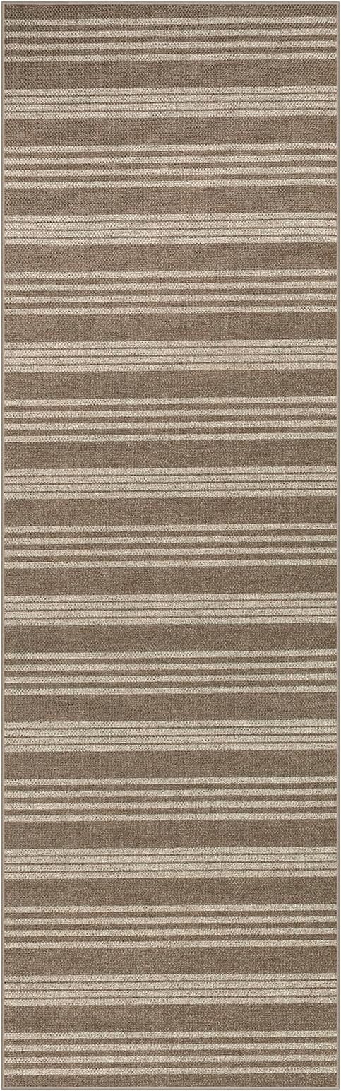 Lahome Elance Striped Washable Runner Rug, 2x8 Easy Jute Hallway Kitchen Runner, Farmhouse Non Slip Non Shedding Indoor Outdoor Carpet for Entry Corridor Foyer, Khaki