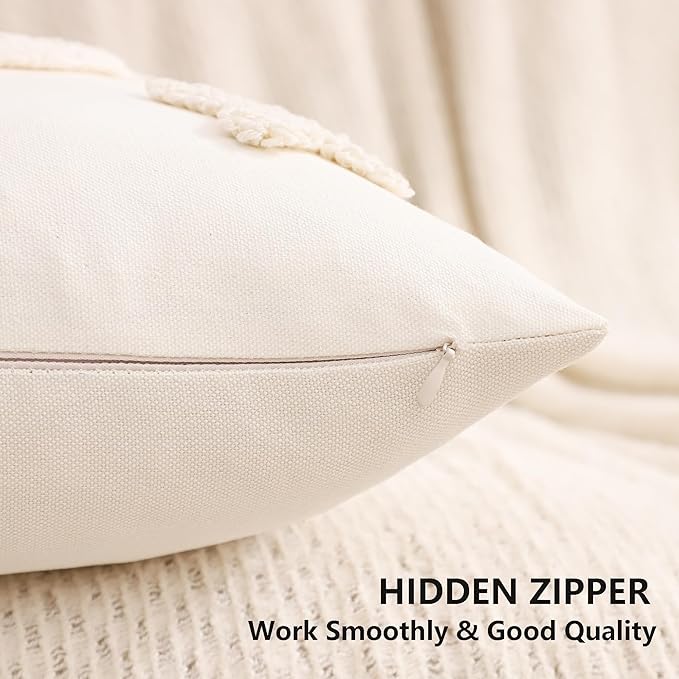 Tosleo Ramadan Pillow Covers 18x18 inch Set of 2 Beige Tufted Embroidery Throw Pillow Covers Ramadan Eid Mubarak Cushion Covers Moon and Star Decorations for Home Couch Sofa Outdoor