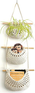 AARAINBOW Wall Cotton Hanging Baskets, Large 3 Tier Decorative Wall Basket, for Nursery, Boho Kitchen Decor - Cotton Rope Fruit basket (White)