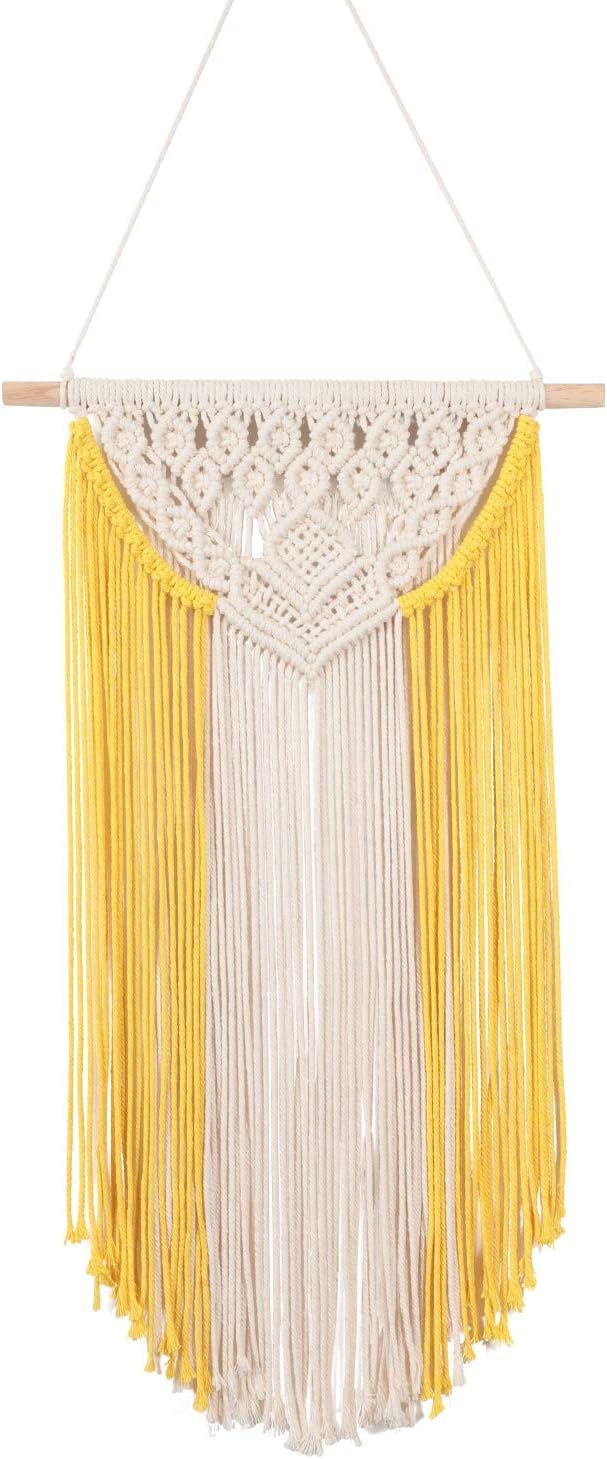 RLoncomix Macrame Wall Hanging Art Woven Wall Decor Cotton Bohemian Chic Macrame Tapestry for Bedroom Livingroom Apartment Dorm Nursery Gallery Decoration, Yellow, 14" Wx24 L
