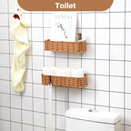 Hanging Wall Basket, Adhesive Wall-Mounted Organizer for Storage, 2-Pack Plastic Wicker Woven Storage Shelves for Kitchen Cabinets, Bathroom, Pantry, Brown Color