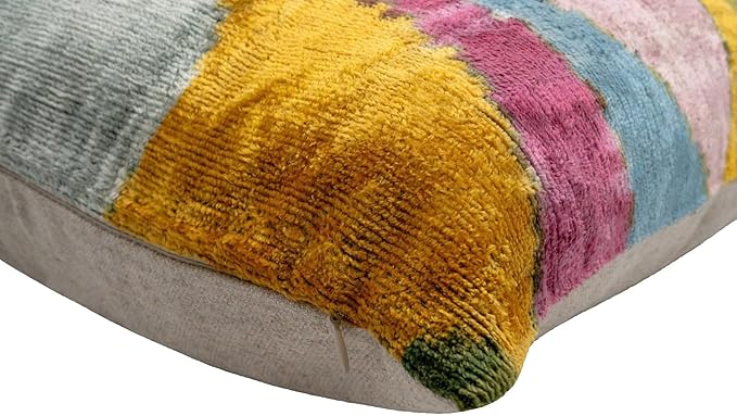 CANVELLO Handmade Velvet Throw Pillow with Multicolor Abstract Design - Premium Down Feather Insert - Luxurious 20"x20" Decorative Accent for Sofas and Couches