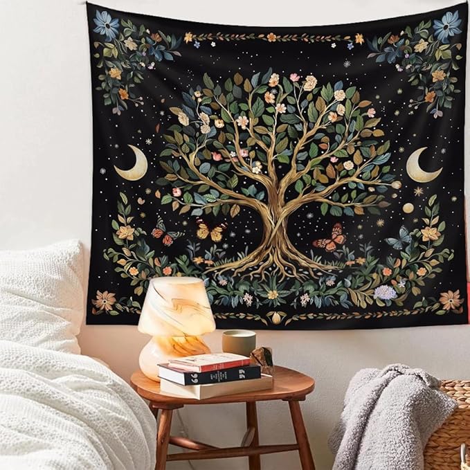 90”x 71” Large Tree of Life Tapestry Wall Hanging Boho Spiritual Wall Tapestry for Bedroom Aesthetic Large Sacred Wall Hangings Tapestries Black Botanical Nature Tapestries Living Room Dorm Decor