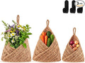 Honeydak Boho Decor Hanging Wall Baskets for Kitchen 3 Pack Teardrop Baskets with Hooks Storage Fruit Onion Vegetable Potato for Home 3 Sizes(Linen,Triangle,Jute)