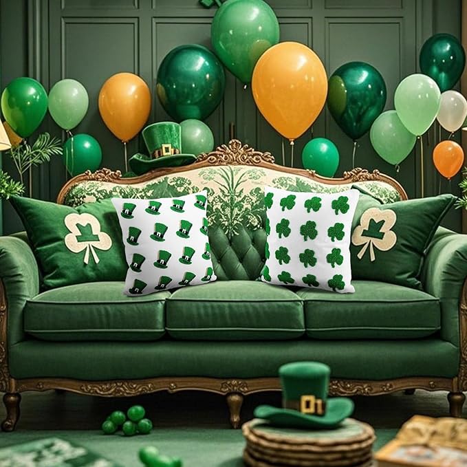 2 Pcs Tufted St. Patrick's Day Pillow Covers 18'' Green Clover Boucle Throw Pillow Cases 3D Soft Plush Faux Fur Wool Couch Cushion Case for Chair Sofa Bedroom Living Room Home Decor